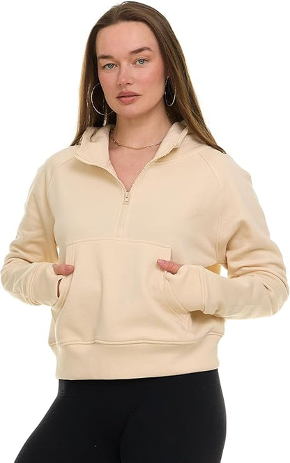 Womens Half Zip Hoodie - Fleece Cropped Sweatshirt for Women, Quarter Zip Up Pullover
